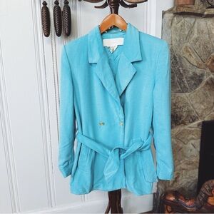 Escada Cashmere Wool Sky Blue Belted Trench Blazer